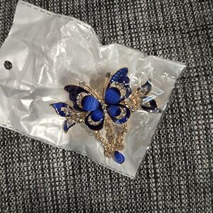 Chic Blue and Gold Butterfly Hair Clip